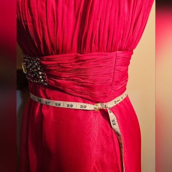 Chic Red Maxi Dress with Embellished Waist, Size 12 - Picture 6 of 10